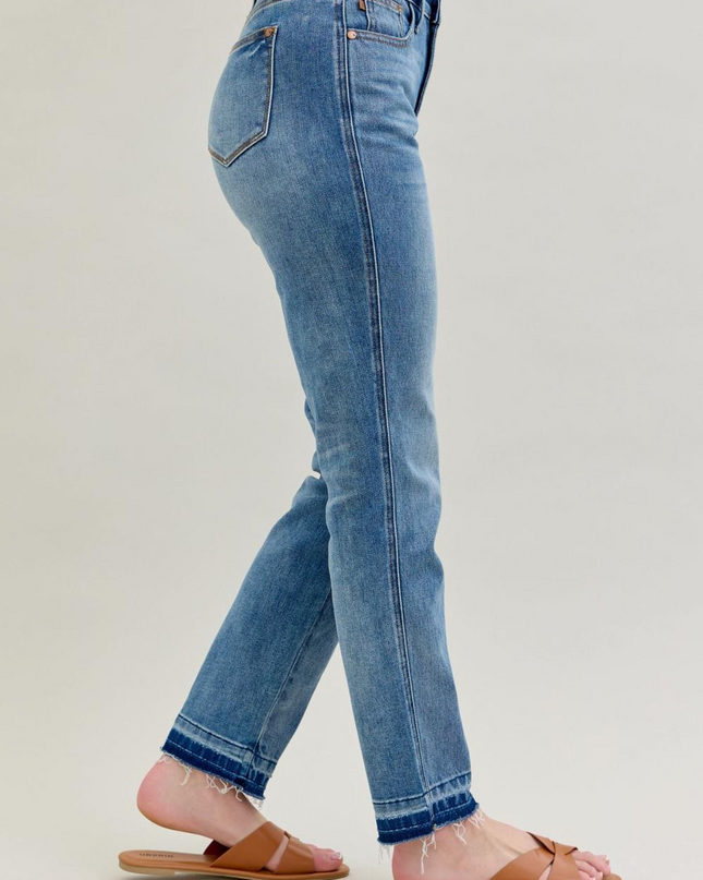 Judy Blue Mid Rise Rigid Magic Release Hem Boyfriend Denim Jeans 88818