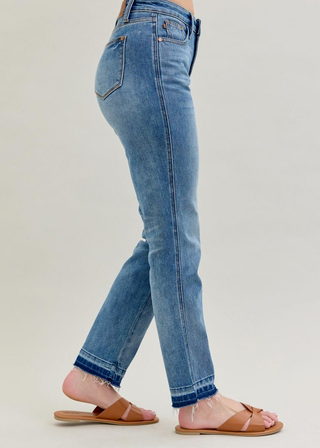 Judy Blue Mid Rise Rigid Magic Release Hem Boyfriend Denim Jeans 88818