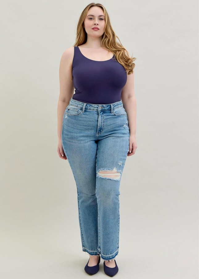 Judy Blue Mid Rise Destroy & Release Hem Bootcut Denim Jeans 88632