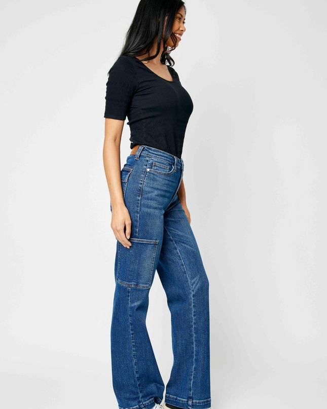 Judy Blue High Waist Cargo Wide Leg Denim Jeans 88725 - Sleekdenim.com