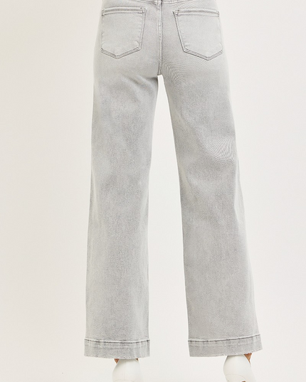 Risen Jules High Rise Wide Leg Jeans in Light Grey - Sleekdenim.com