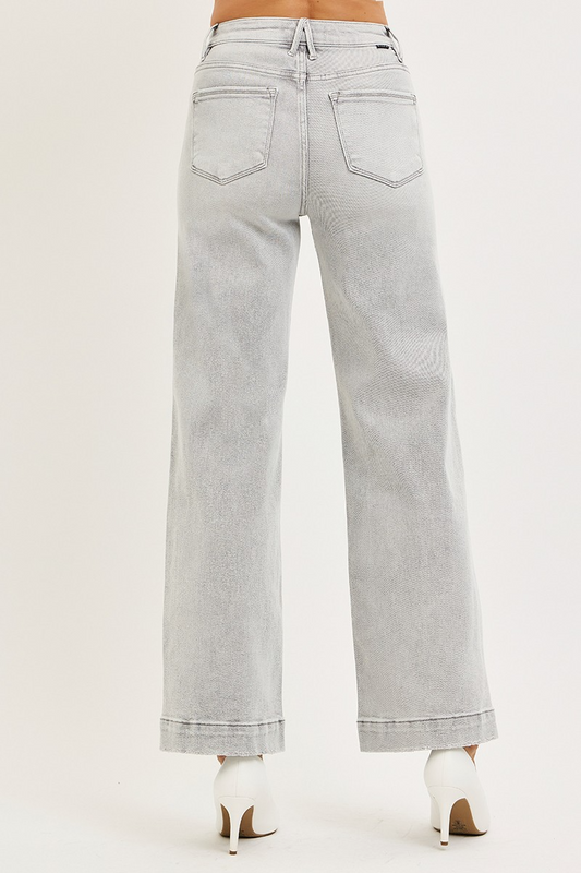 Risen Jules High Rise Wide Leg Jeans in Light Grey - Sleekdenim.com