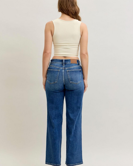 Judy Blue Mid Rise 90's Front Patch Double Pocket Straight Denim Jeans 82680 - Sleekdenim.com