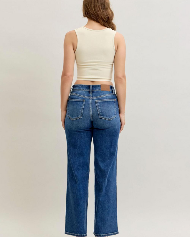 Judy Blue Mid Rise 90's Front Patch Double Pocket Straight Denim Jeans 82680 - Sleekdenim.com