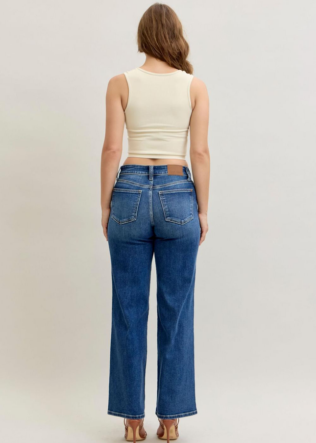Judy Blue Mid Rise 90's Front Patch Double Pocket Straight Denim Jeans 82680 - Sleekdenim.com