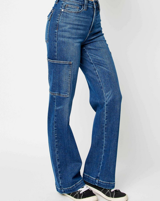 Judy Blue High Waist Cargo Wide Leg Denim Jeans 88725 - Sleekdenim.com