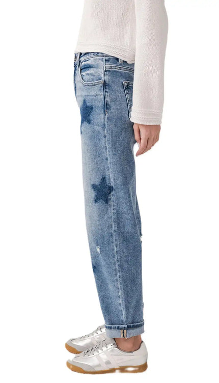 Risen Celeste Mid Rise Star Shadow Boyfriend Jeans - PGA21091 - Sleekdenim.com