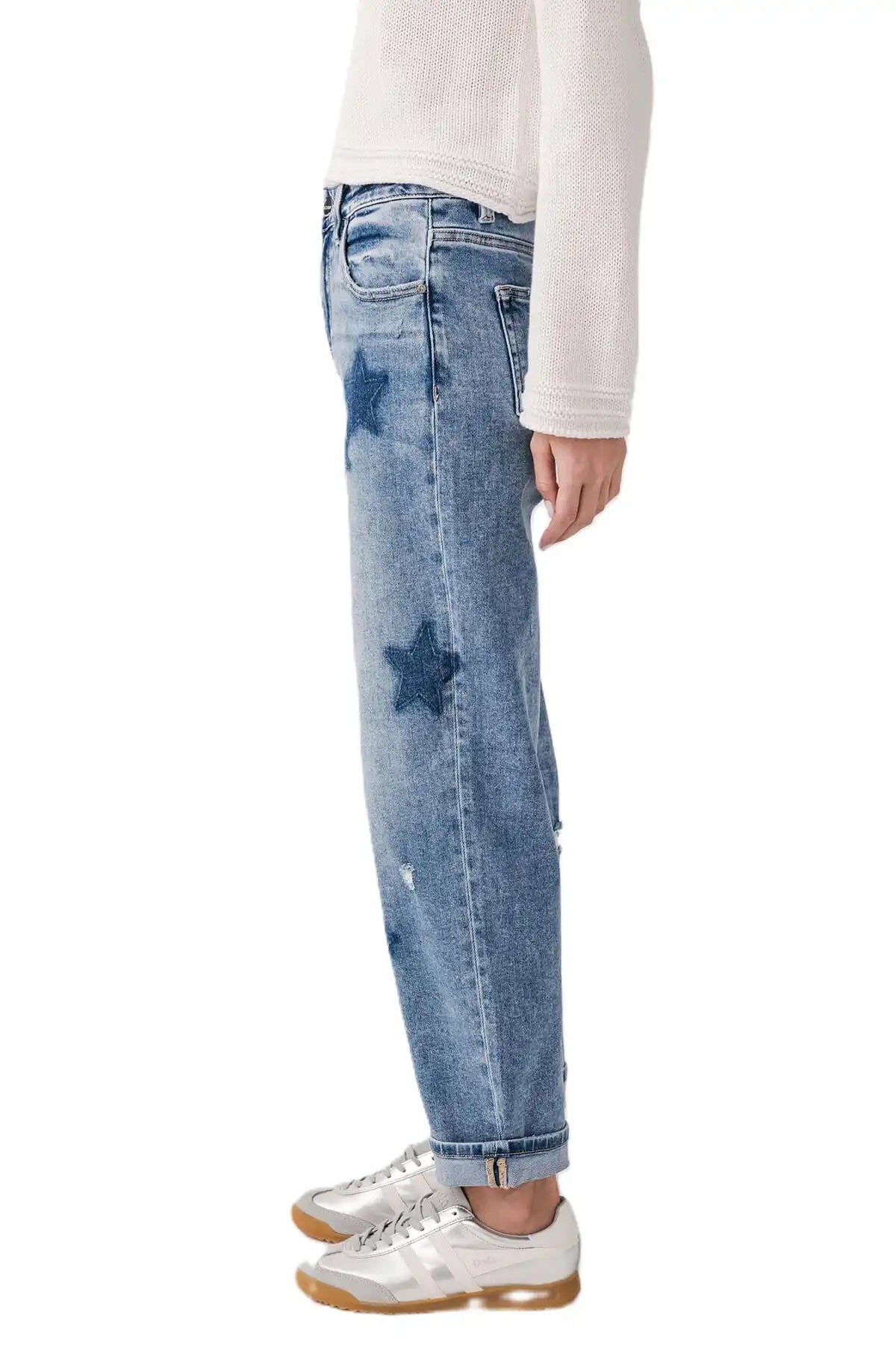 Risen Celeste Mid Rise Star Shadow Boyfriend Jeans - PGA21091 - Sleekdenim.com