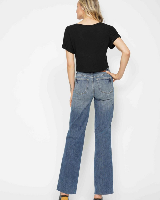Judy Blue Mid Rise Tummy Control Straight Jeans 88870 - Sleekdenim.com