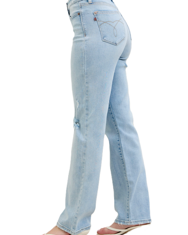 Judy Blue High Waist 90's Back Rip Straight Denim Jeans 82600 - Sleekdenim.com