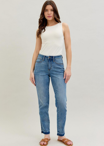 Judy Blue Mid Rise Rigid Magic Release Hem Boyfriend Denim Jeans 88818