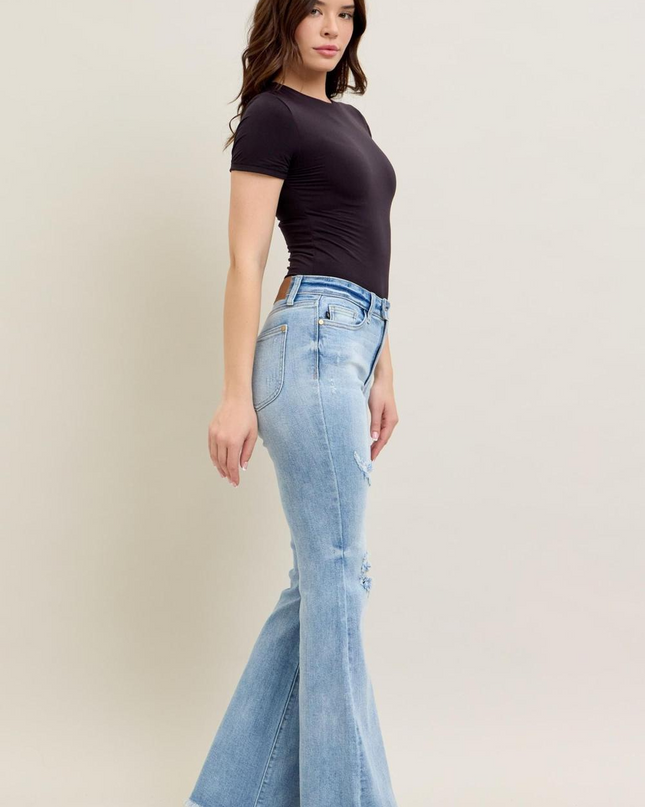 Judy Blue High Waist w/ Shield Pockets Flare Denim Jeans 82650 - Sleekdenim.com