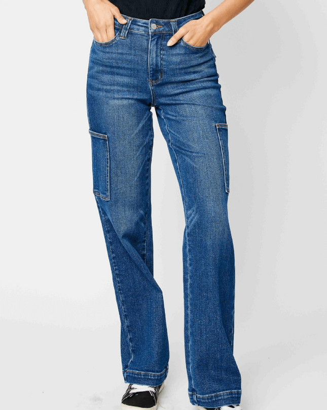 Judy Blue High Waist Cargo Wide Leg Denim Jeans 88725 - Sleekdenim.com