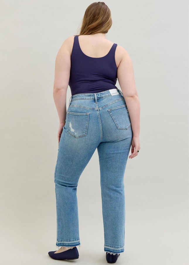 Judy Blue Mid Rise Destroy & Release Hem Bootcut Denim Jeans 88632