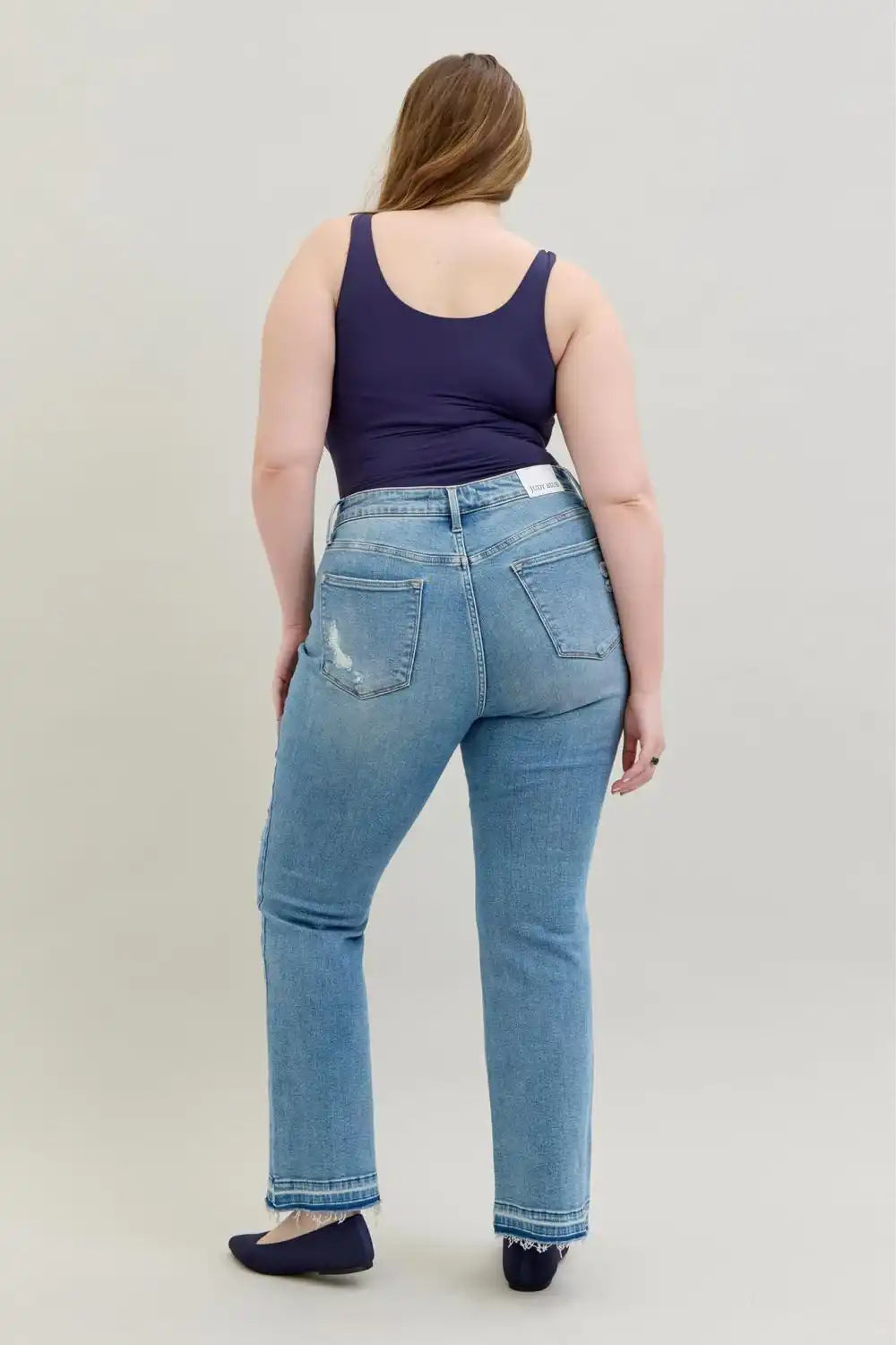 Judy Blue Mid Rise Destroy & Release Hem Bootcut Denim Jeans 88632 - Sleekdenim.com