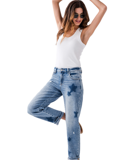 Risen Celeste Mid Rise Star Shadow Boyfriend Jeans - PGA21091