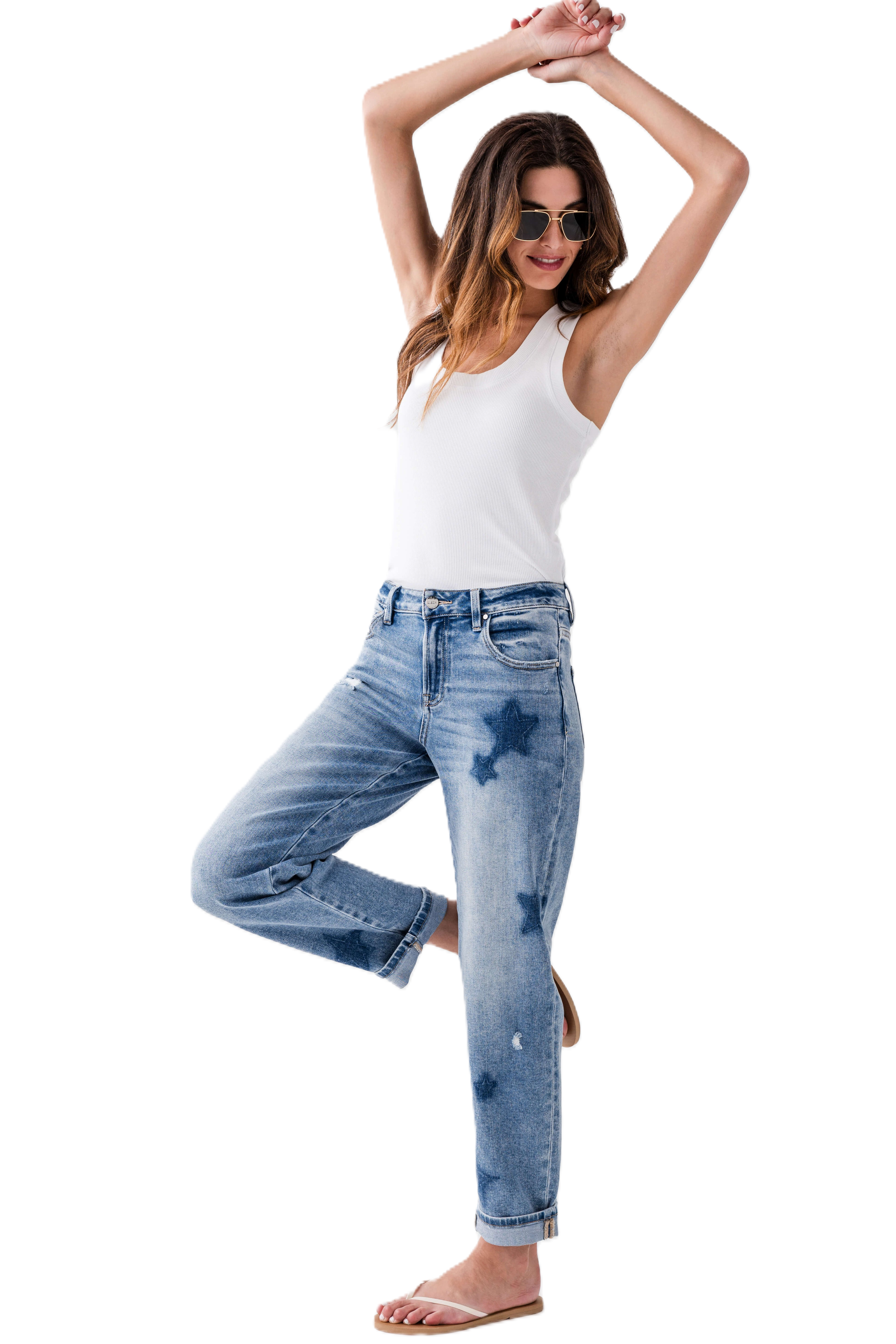 Risen Celeste Mid Rise Star Shadow Boyfriend Jeans - PGA21091