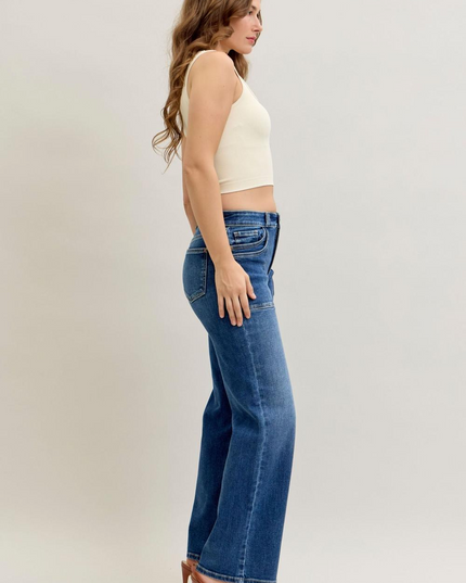 Judy Blue Mid Rise 90's Front Patch Double Pocket Straight Denim Jeans 82680 - Sleekdenim.com