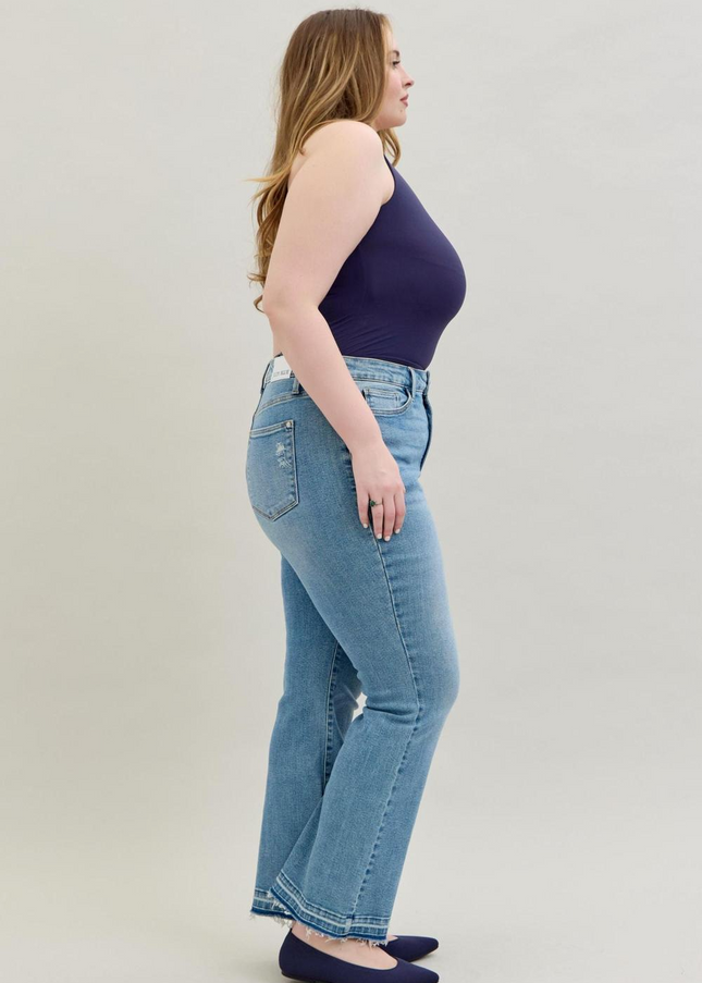 Judy Blue Mid Rise Destroy & Release Hem Bootcut Denim Jeans 88632