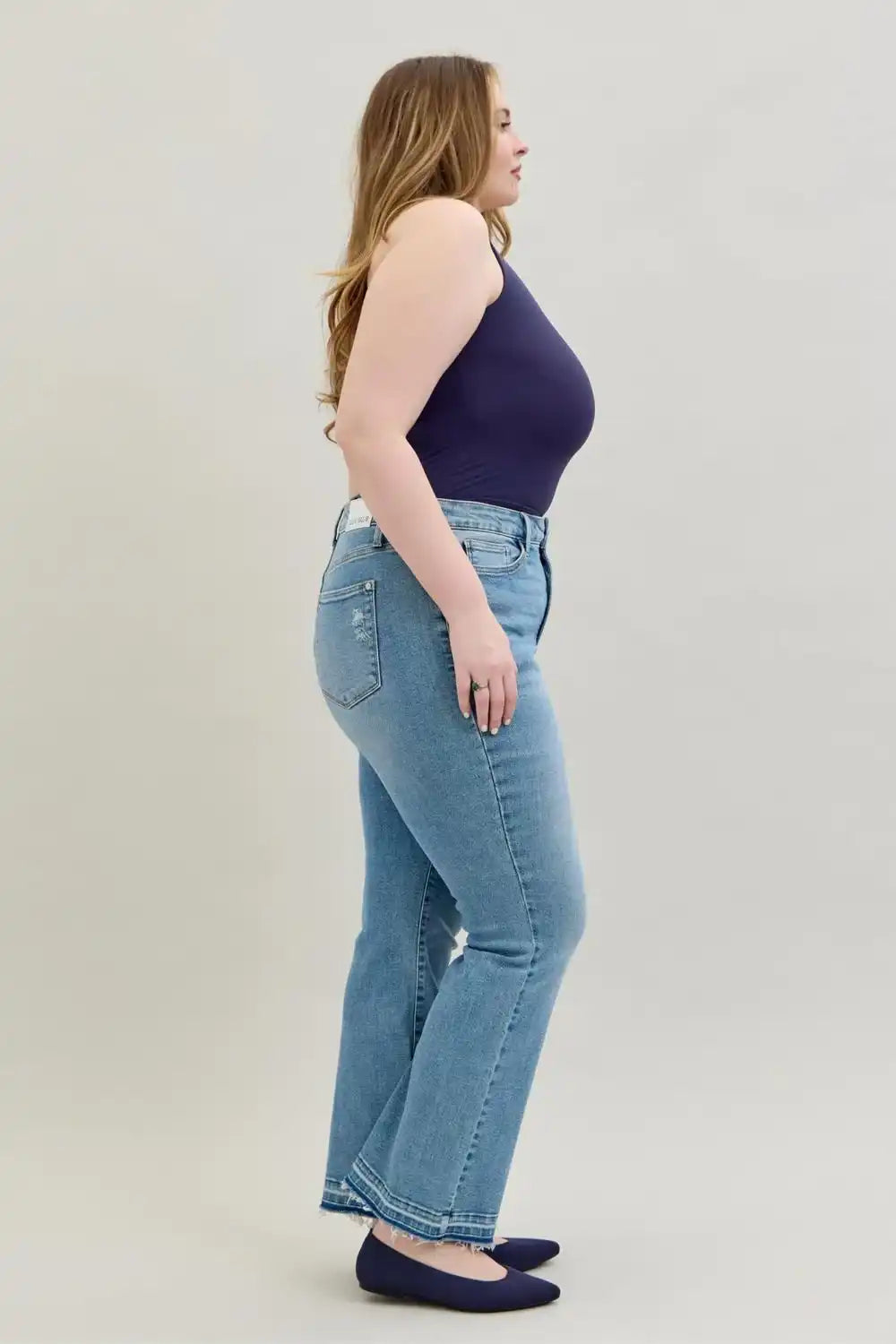 Judy Blue Mid Rise Destroy & Release Hem Bootcut Denim Jeans 88632 - Sleekdenim.com