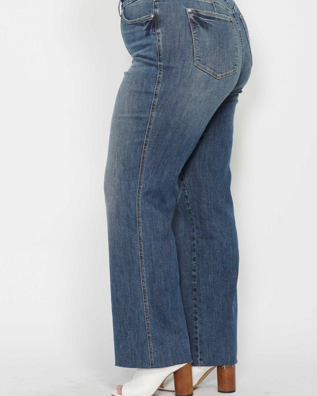 Judy Blue Mid Rise Tummy Control Straight Jeans 88870 - Sleekdenim.com