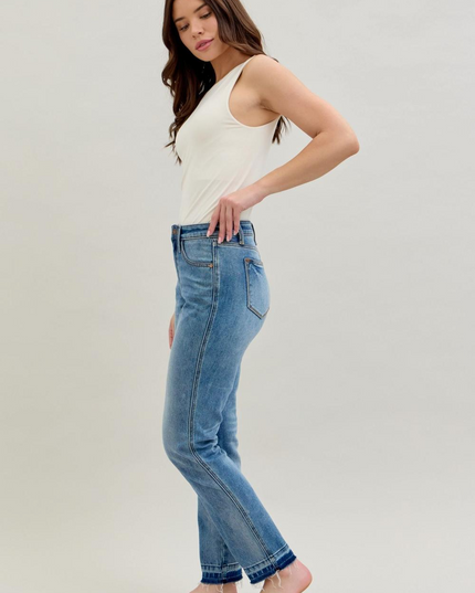 Judy Blue Mid Rise Rigid Magic Release Hem Boyfriend Denim Jeans 88818