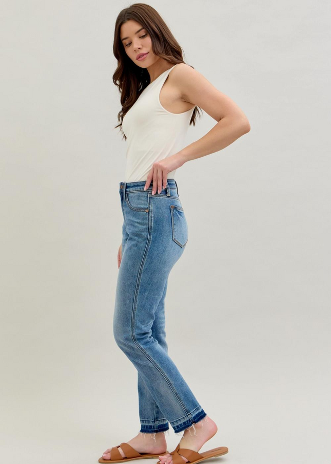 Judy Blue Mid Rise Rigid Magic Release Hem Boyfriend Denim Jeans 88818