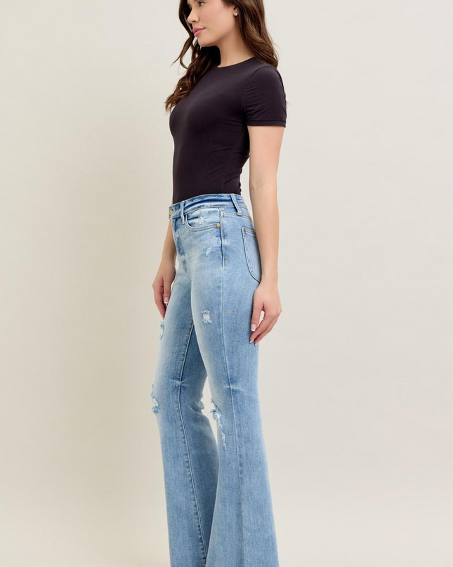 Judy Blue High Waist w/ Shield Pockets Flare Denim Jeans 82650 - Sleekdenim.com