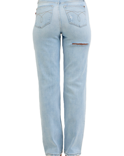 Judy Blue High Waist 90's Back Rip Straight Denim Jeans 82600 - Sleekdenim.com