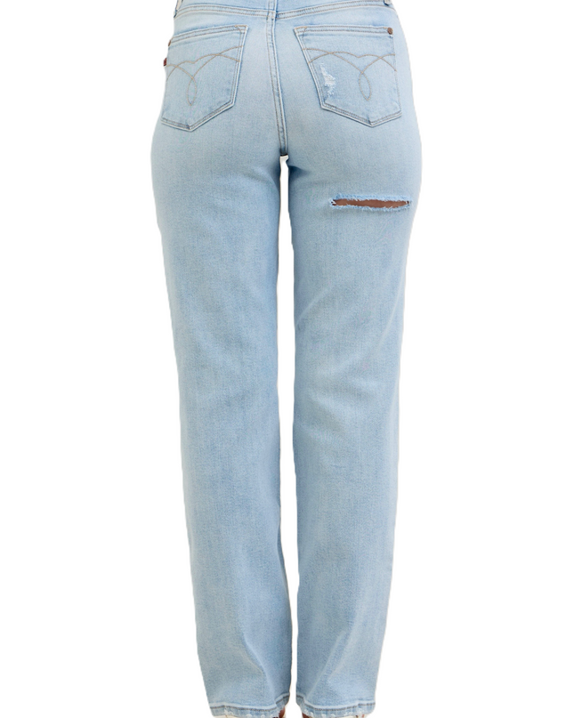 Judy Blue High Waist 90's Back Rip Straight Denim Jeans 82600 - Sleekdenim.com