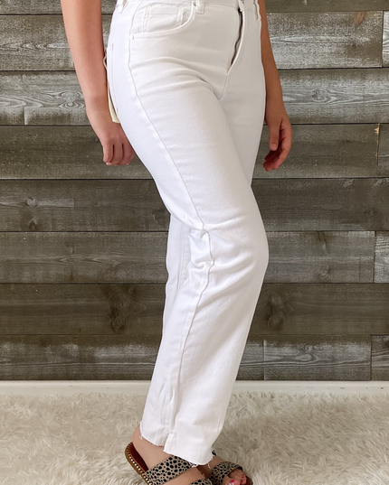 Spring in Step Tummy Control Top High Rise Raw Hem Straight Leg Regular & Plus Sizes - Sleekdenim.com