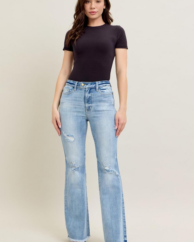 Judy Blue High Waist w/ Shield Pockets Flare Denim Jeans 82650 - Sleekdenim.com