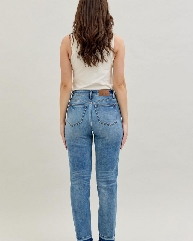 Judy Blue Mid Rise Rigid Magic Release Hem Boyfriend Denim Jeans 88818