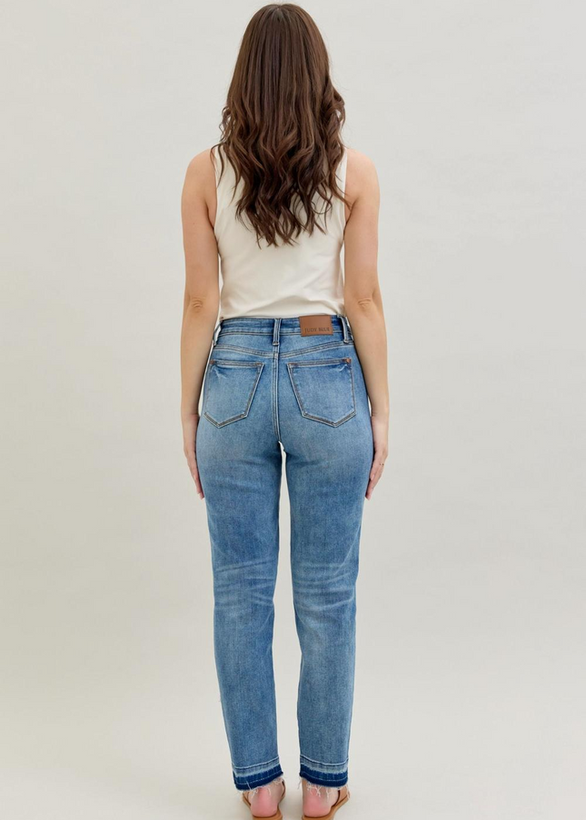 Judy Blue Mid Rise Rigid Magic Release Hem Boyfriend Denim Jeans 88818