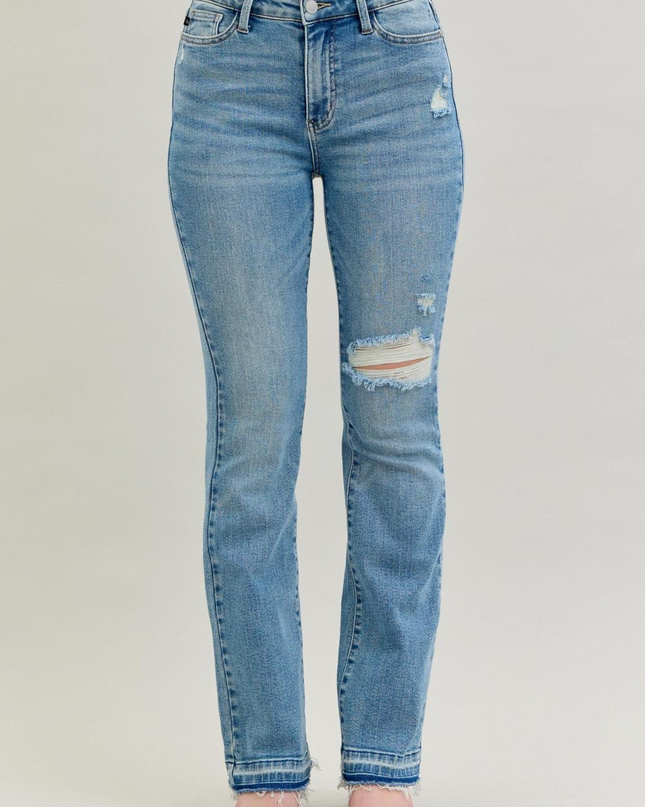 Judy Blue Mid Rise Destroy & Release Hem Bootcut Denim Jeans 88632