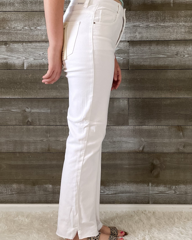 Spring in Step Tummy Control Top High Rise Raw Hem Straight Leg Regular & Plus Sizes - Sleekdenim.com