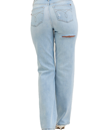 Judy Blue High Waist 90's Back Rip Straight Denim Jeans 82600 - Sleekdenim.com