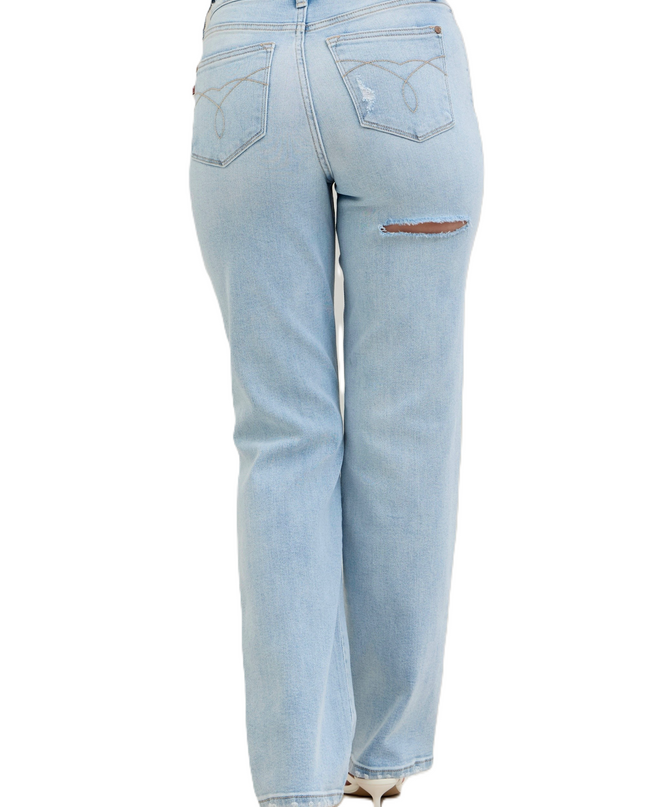 Judy Blue High Waist 90's Back Rip Straight Denim Jeans 82600 - Sleekdenim.com