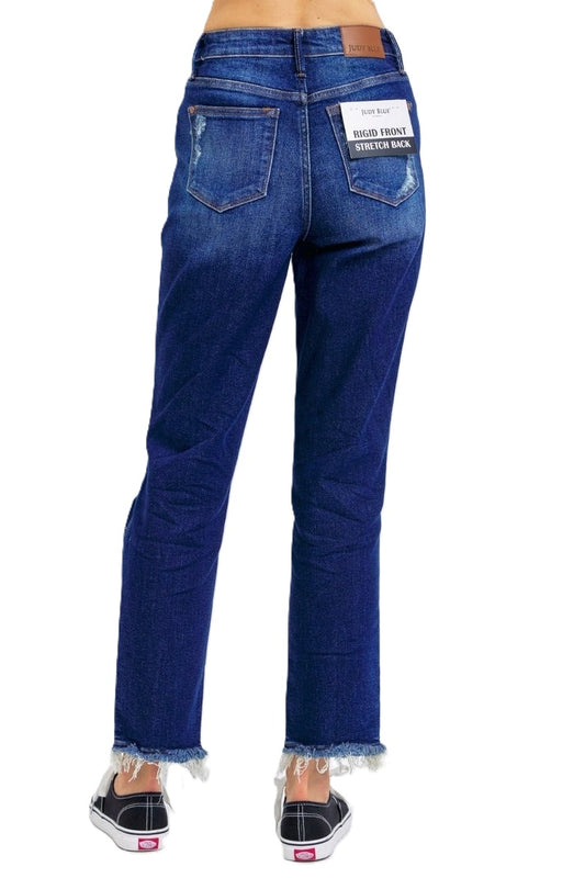 Judy Blue High Waist Rigid Magic Heavy Destroy Straight Jeans 88819