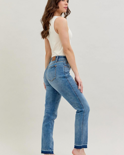 Judy Blue Mid Rise Rigid Magic Release Hem Boyfriend Denim Jeans 88818