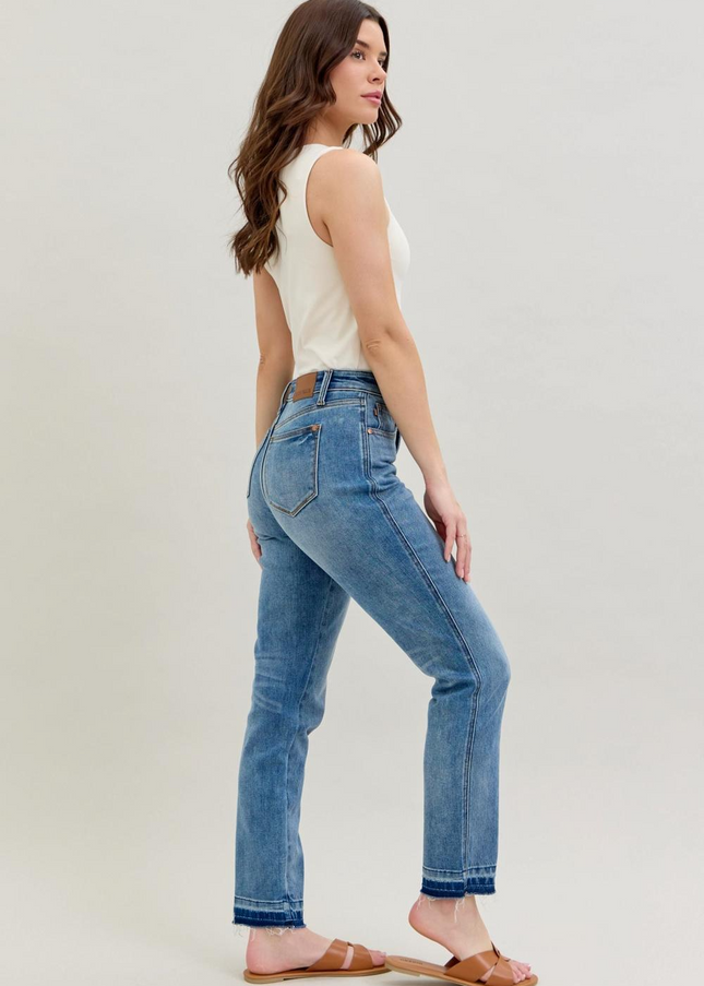 Judy Blue Mid Rise Rigid Magic Release Hem Boyfriend Denim Jeans 88818
