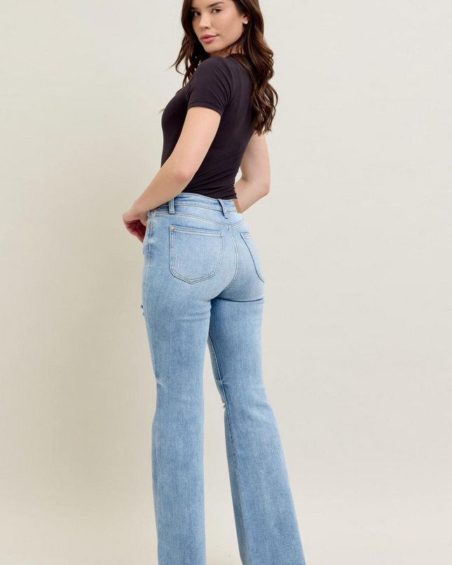 Judy Blue High Waist w/ Shield Pockets Flare Denim Jeans 82650 - Sleekdenim.com