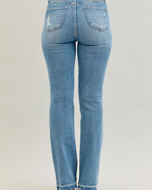 Judy Blue Mid Rise Destroy & Release Hem Bootcut Denim Jeans 88632