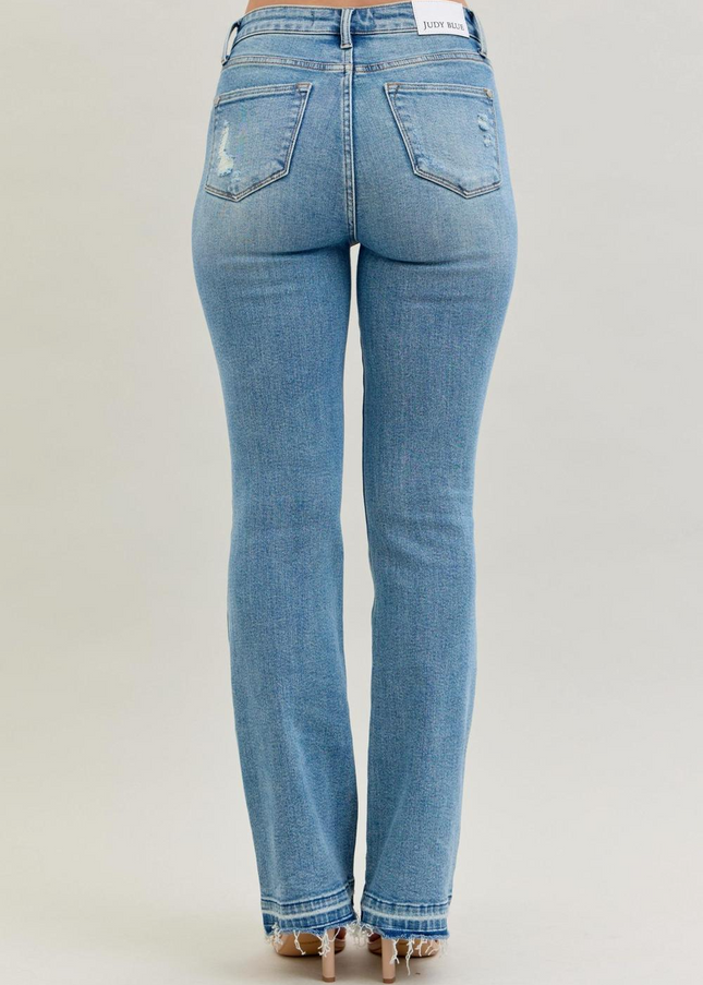 Judy Blue Mid Rise Destroy & Release Hem Bootcut Denim Jeans 88632