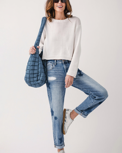 Risen Celeste Mid Rise Star Shadow Boyfriend Jeans - PGA21091