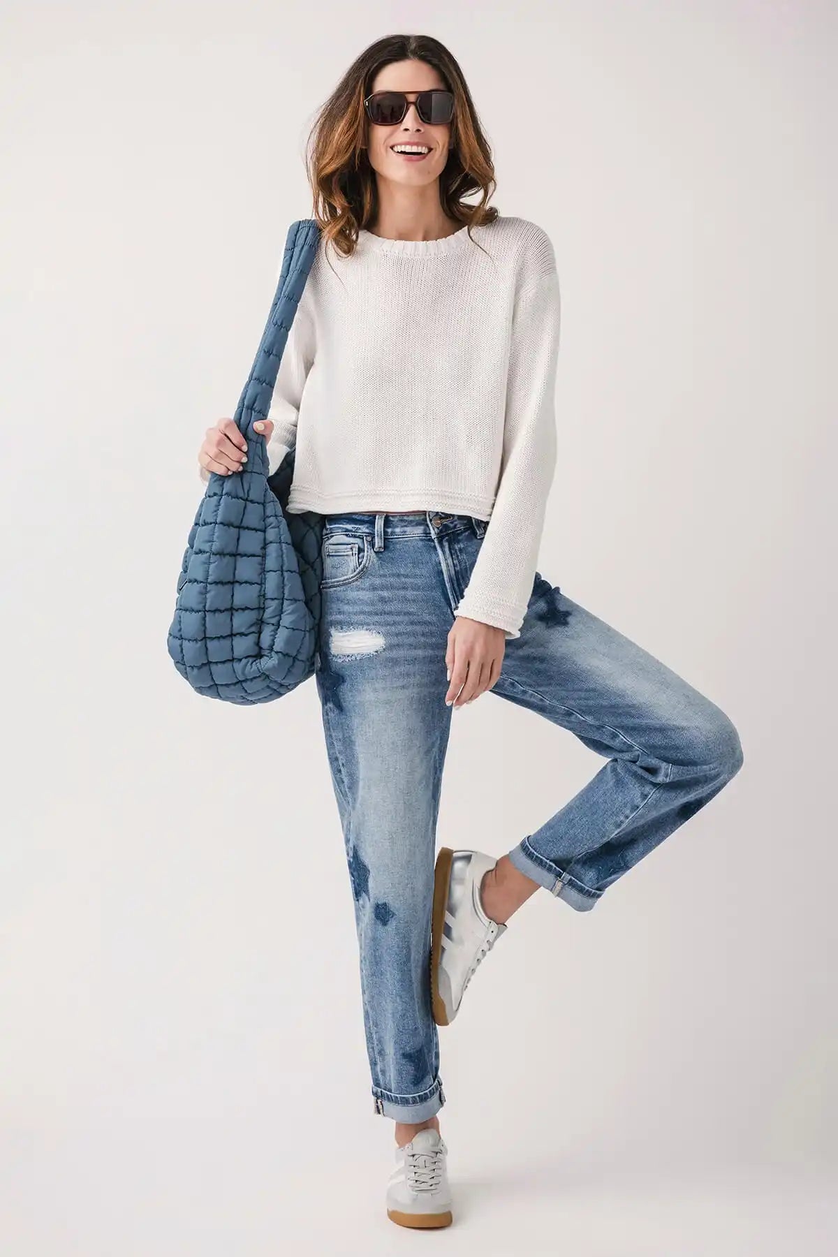 Risen Celeste Mid Rise Star Shadow Boyfriend Jeans - PGA21091 - Sleekdenim.com