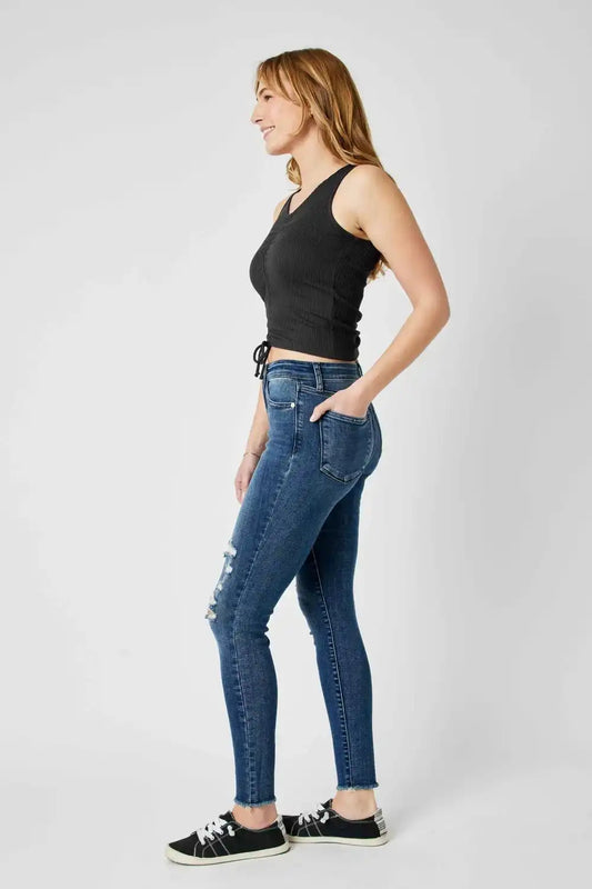 Judy Blue High Waist Destroy Skinny Denim 82581 - Sleekdenim.com