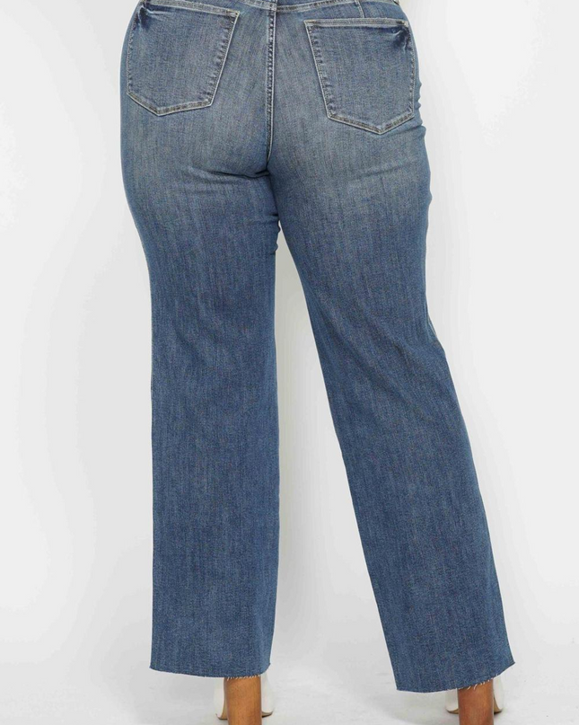 Judy Blue Mid Rise Tummy Control Straight Jeans 88870 - Sleekdenim.com