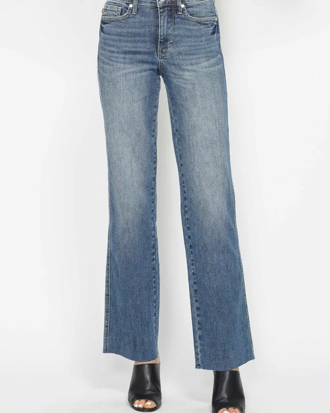 Judy Blue Mid Rise Tummy Control Straight Jeans 88870 - Sleekdenim.com