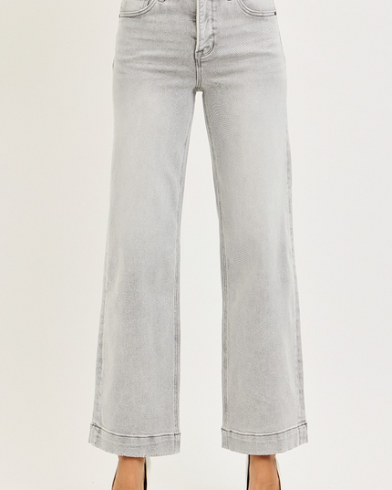 Risen Jules High Rise Wide Leg Jeans in Light Grey - Sleekdenim.com